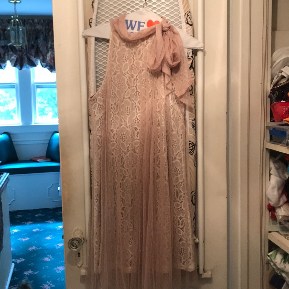 Lace and Mesh High Neck Cocktail Dress